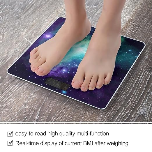 Green Blue Purple Galaxy Digital Bathroom Scale for Body Weight with High Precision Digital Weighing Scale with BMI Clear LCD Display and Step-On Measures Weight Up to 180kg
