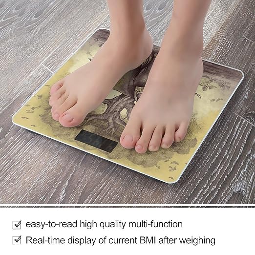 Asian Elephant with Tree Scale for Body Weight Highly Accurate Digital Bathroom Scale Sturdy Tempered Glass Weighing Scales with LCD Display Fashion Body Fat Smart Scales 400lb