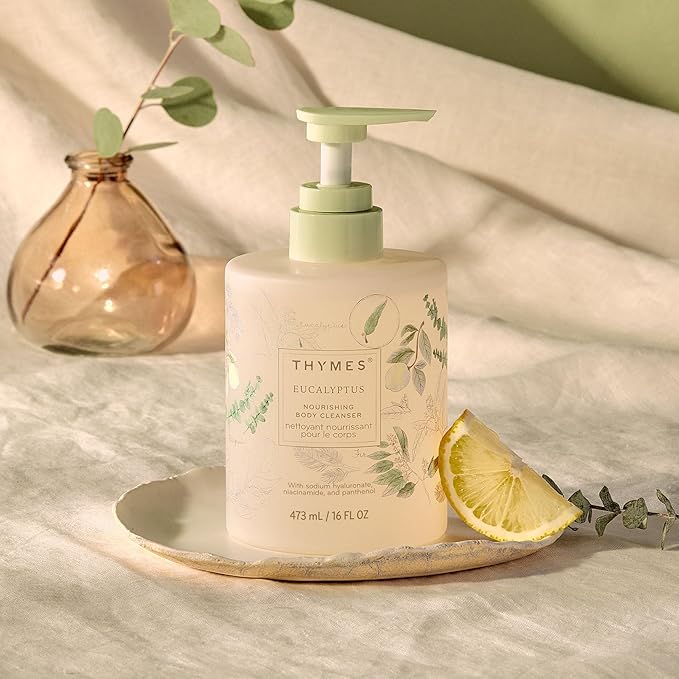 Thymes Nourishing Body Cleanser - Large Moisturizing Body Wash with Pump - Hydrating Cleanser - Notes of Eucalyptus Oil Lemon Petitgrain Bergamot Lemongrass &amp Lush Fir (Eucalyptus 16 fl oz)