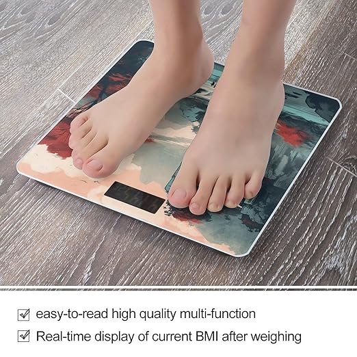 Waterfall Scene Painting Scale for Body Weight Accurate Digital Bathroom Scale Toughened Glass High Precision Scales Smart Weight Scales with Large LCD Backlight Display Weighing Machine