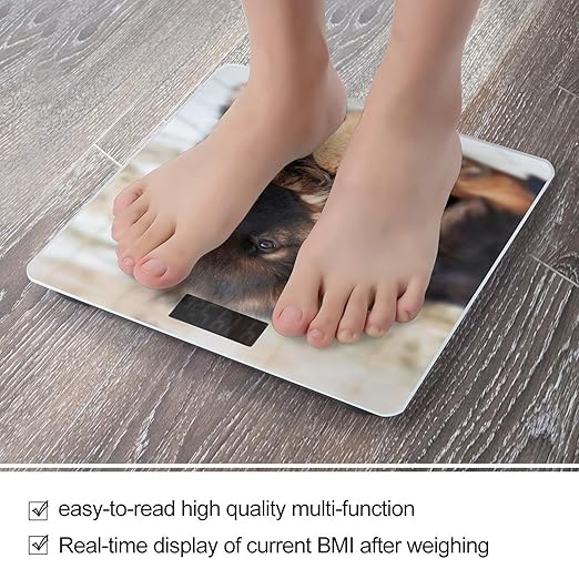 German Shepherd Puppies Scale for Body Weight Anti-Slip Sturdy Tempered Glass Weighing Machine Highly Digital Accurate Bright LCD Bathroom Scale for Household Gift