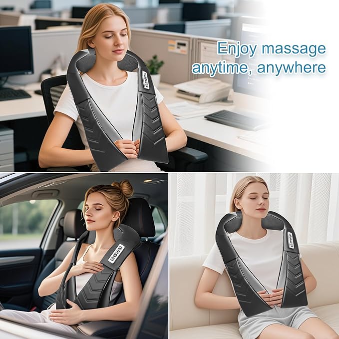 Shiatsu Neck and Back Massager Electric Shoulder Massager with Heat Deep Tissue Kneading Massage for Pain Relief Idea Gifts (NOT Cordless)