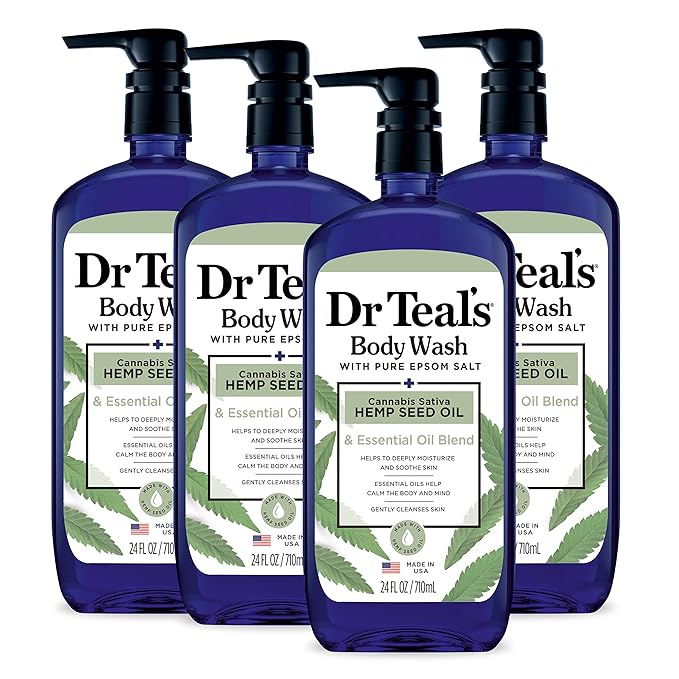 Dr Teal's Body Wash with Pure Epsom Salt Cannabis Sativa Hemp Seed Oil 24 fl oz (Pack of 4)