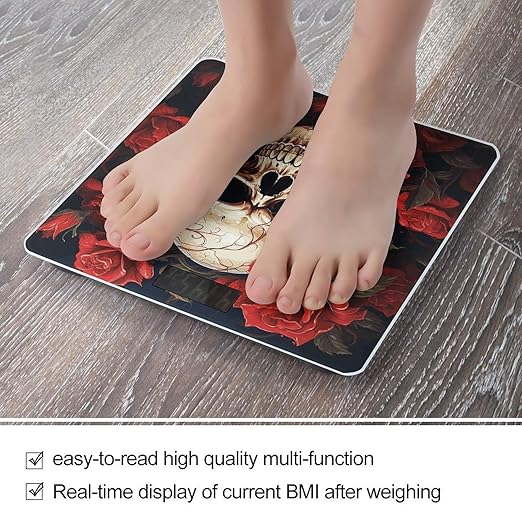 Digital Bathroom Scale for Body Weight Scale with Bright LCD Display High Accuracy Step-On Technology Auto On/Off Skull Rose-Red Digital Scales 400 Lbs /180kg
