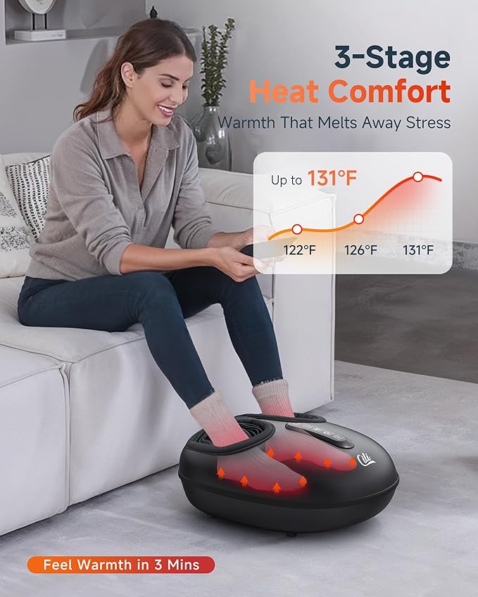 CILI Shiatsu Foot Massager with Heat and Compression Kneading RollingElectric Feet Massager for Plantar Fasciitis Neuropathy Feet Heater Foot Warmer for Women Size Up to 14