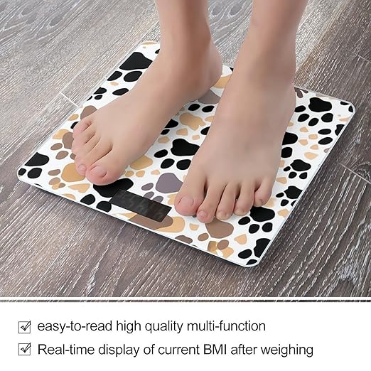 Cute Dog Paw Prints Scale for Body Weight Sturdy Tempered Glass Weighing Scales with LCD Display Accurate Digital Bathroom Scale Convenient Body Fat Smart Scales Easy Read