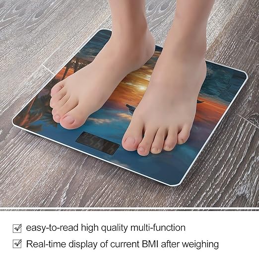 Dolphins and Palm Trees Scale for Body Weight Accurate Digital Bathroom Scale Toughened Glass High Precision Scales Smart Weight Scales with Large LCD Backlight Display Weighing Machine