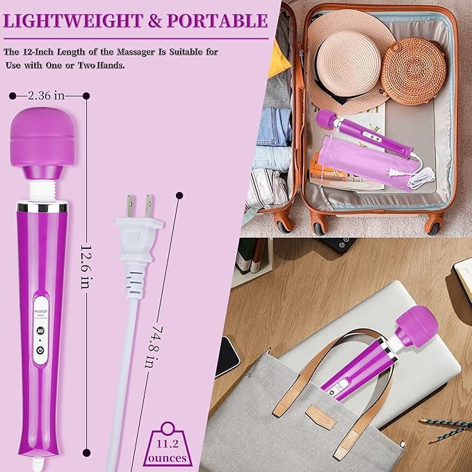 Wired Wand Massager for Women 10-Speed Electric Handheld Deep Tissue Massager Powerful Plug-in Full Body Muscle Recovery Tool for Neck Back Shoulder &amp Foot Relief (Purple)
