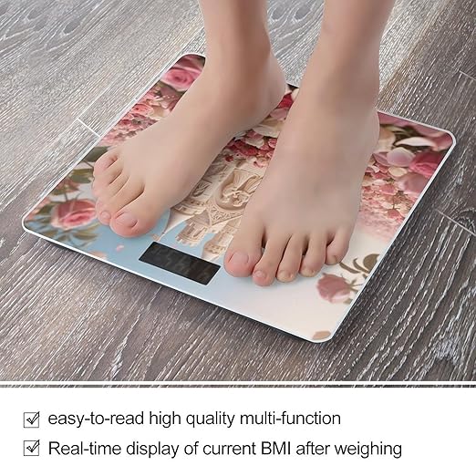 Rose Flower Sea with Castle Weight Scale Cute Bathroom Scale for Body Highly Accurate Digital Weighing Machine for People Compact LCD Display Scales with Sturdy Toughened Glass Scales