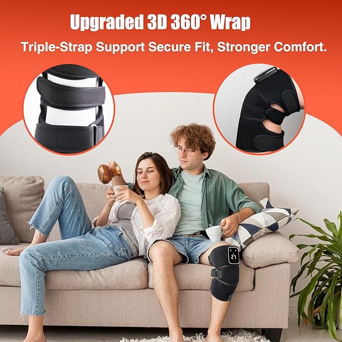 Red Light Therapy Vibration Knee Massager Vibration &amp Heat - 5 Massage Zones 660nm &amp 850nm Wavelengths Rechargeable Heating Pad Knee Wrap Gift for Men and Women