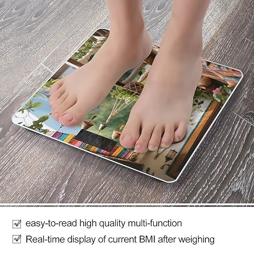 Boho Accent Weight Scale Large Digital Bathroom Scales with Bright LED Display Non Slip Digital Scale and Step On Fashion Weighing Machine for Body