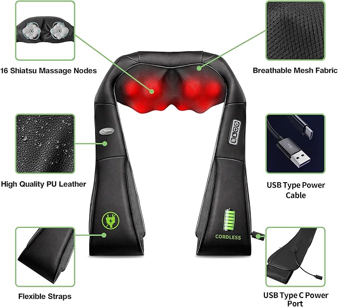 cotsoco Neck MassagerShiatsu Shoulder and Back Massager with Heat Electric Deep Tissue Massage Pillow for Body Muscle Pain ReliefBest Gifts Mom Dad Women MenHome Office Car Use