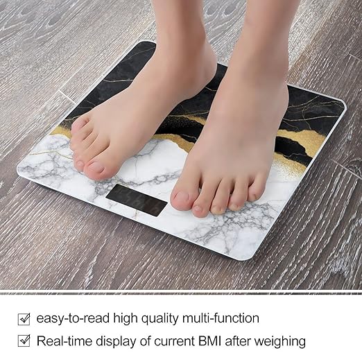 Smart Scale for Body Weight Digital Bathroom Weighing Scale Energy Saving Scale Gold Black and White Marble