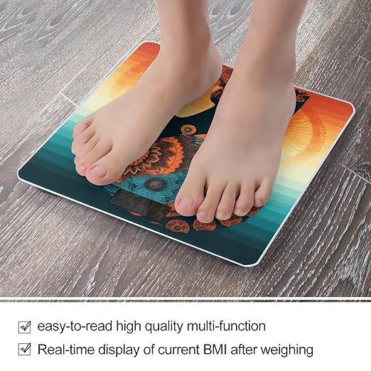 Woman Wearing Headscarf Bathroom Scale for Body Weight with High Precision Large LCD Backlight Display Digital Weighing Scale with BMI Capacity Up to 180kg