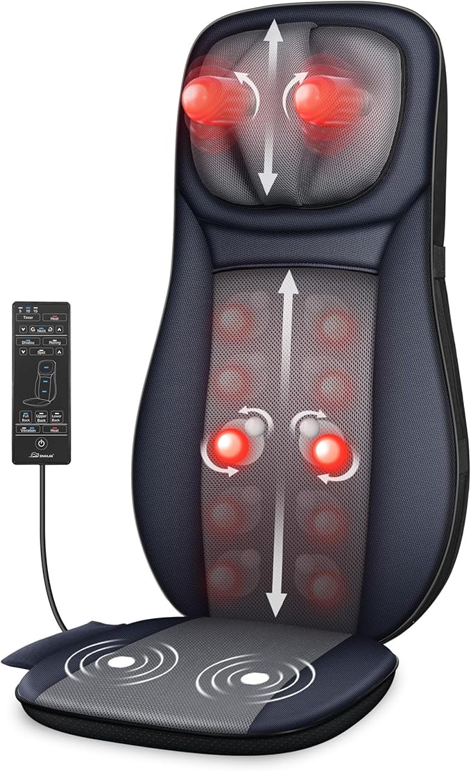Snailax Shiatsu Neck Back Massager with Heat Full Body Massage Chair Pad with Adjustable Height Deep Kneading &amp Rolling Massage Seat Cushion for Back Pain APP Control Seat Chair Massager Gifts