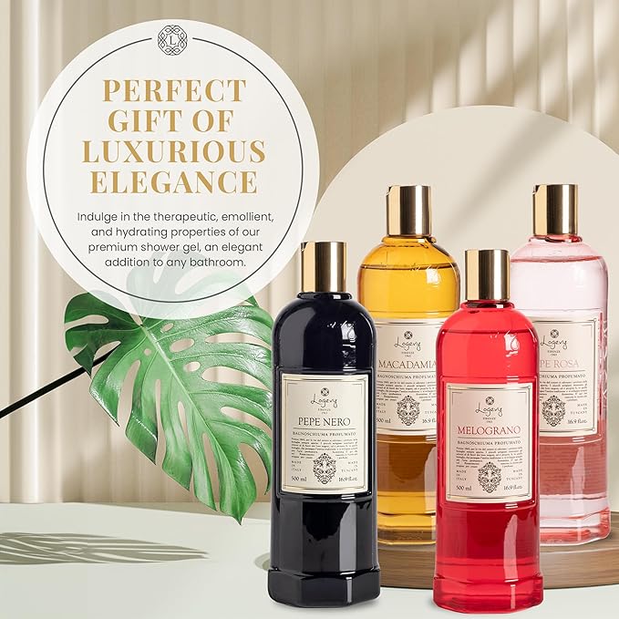 Logevy Melograno Shower Gel – Indulgent Pomegranate Aroma Made from the Best Skin-Friendly Ingredients Rich in Nutritional Properties for Rejuvenating Hydrating and Soothing Action – 500ml