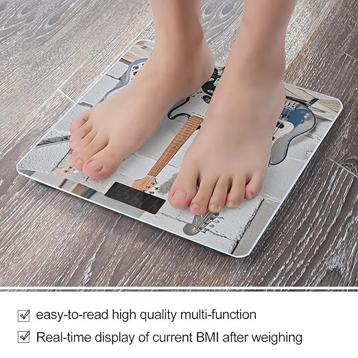 Guitar Bass Music Musical Instruments Bathroom Scale for Body Weight Bathroom Digital Electronic Weighing Scale with Back Lit LED Display Sturdy Tempered Glass Weight Watchers Scales 400lb