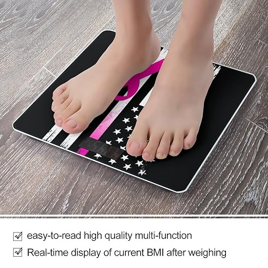 Digital Bathroom Weighing Scale Energy Saving Scale Smart Scale for Body Weight Breast Cancer Awareness Ribbon American Flag Black