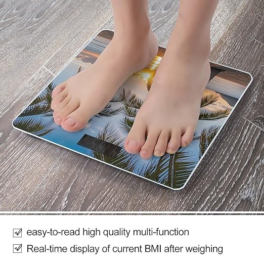 Sunset Palm Tree Scale for Body Weight Digital Bathroom Scale Toughened Glass High Precision Scales for Body Weight with Large LCD Backlight Display Weight Scales