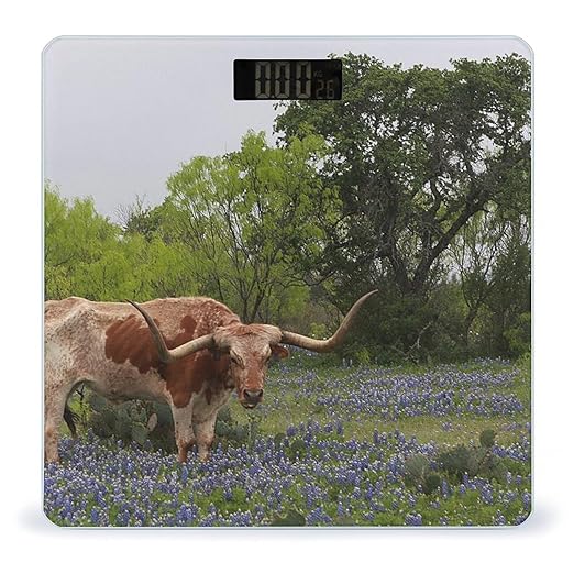 Longhorn Steer and Bluebonnets Scale for Body Weight Digital Bathroom Scale Precision Smart Weighing Scales with Clear LED Display Accurate High Precision Scales Weighing Machine