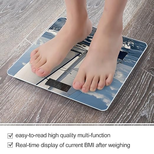 Nautical Sailboat Scale for Body Weight Digital Bathroom Scale Toughened Glass High Precision Scales for Body Weight with Large LCD Backlight Display Weight Scales