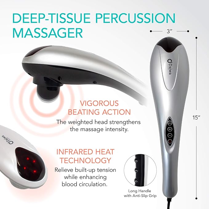 Daiwa Felicity Tapping Pro - Handheld Deep Tissue Back Neck Shoulder Leg Calf Muscle Massager with Extension Handle - FSA HSA Eligible