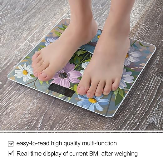 Color Flower Painting Smart Scale for Body Weight Accurate Bathroom Scale with LED Display Digital Weight Scales Weighing Machine High Precision Scales for Bath Home