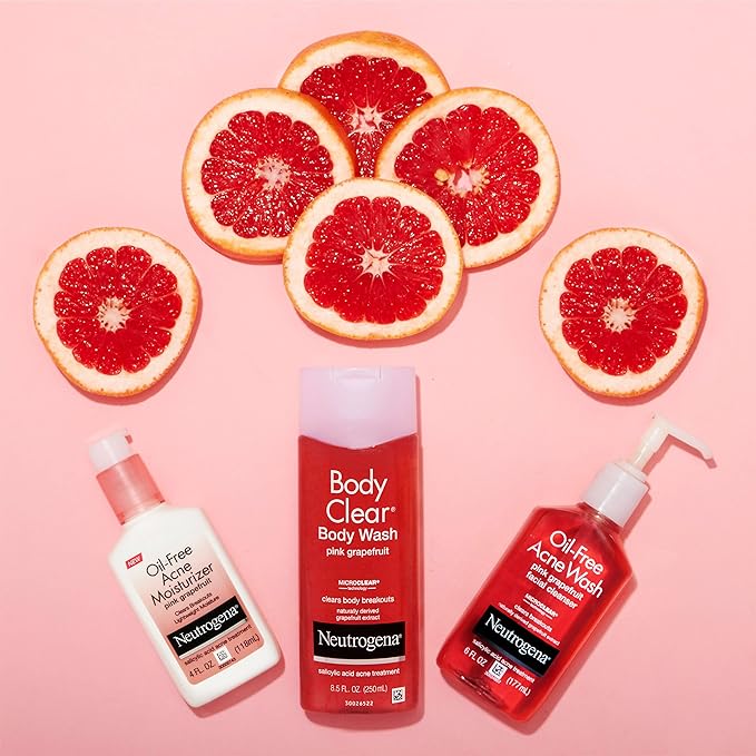 Neutrogena Body Clear Acne Body Wash Pink Grapefruit - Salicylic Acid Formula for Breakout Treatment Exfoliating Cleanser for Clear Skin 8.5 fl. oz. Bottle 3-Pack