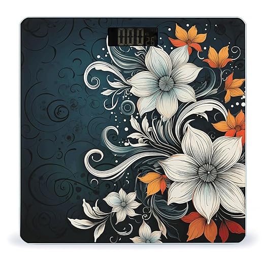 Novelty Boho Abstract Flowers Scale for Body Weight Highly Accurate Digital Bathroom Scale Sturdy Tempered Glass Weighing Scales with LCD Display Fashion Body Fat Smart Scales 400lb