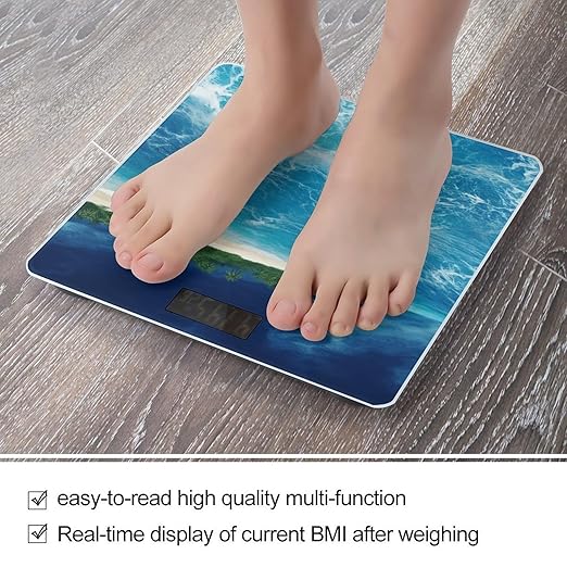 Tropical Ocean Beach Theme Smart Scale for Body Weight Accurate Bathroom Scale with LED Display Digital Weight Scales Weighing Machine High Precision Scales for Bath Home