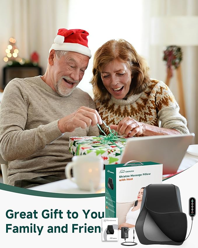 Snailax Back Massager for Back Pain Deep Tissue Shiatsu Neck Back Massager with Heat 3D Kneading Chair Massage Pillow Neck Shoulder Massage Gifts for Mom Dad Women