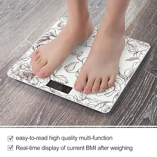 Line Floral Rose Flowers Design2 Scale for Body Weight Digital Bathroom Scale Accurate Smart Weight Scales with Large Display Weighing Machine High Precision Scales