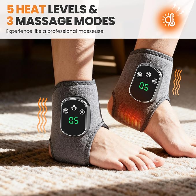 YAZHI Foot Massager 2-in-1 Warming Wrap – Relax &amp Renew Foot &amp Ankle Massager with 3 Modes &amp 5 Heat Levels Portable for Home or Travel
