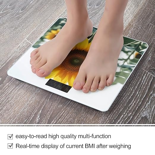 Bloom Sunflower Scale for Body Weight Digital Bathroom Scale Toughened Glass High Precision Scales for Body Weight with Large LCD Backlight Display Weight Scales