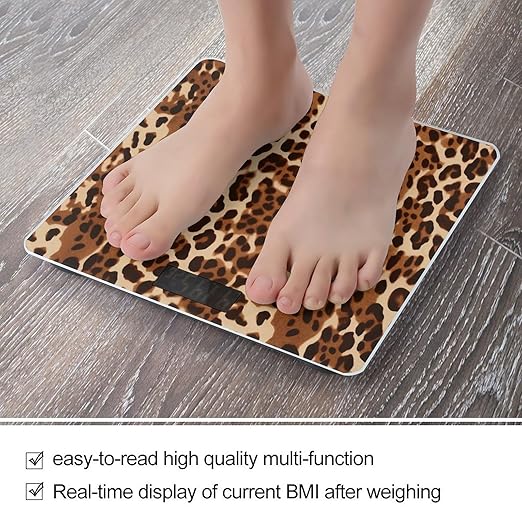 Bronze Brown Animal Print Scale for Body Weight Highly Accurate Digital Bathroom Scale Sturdy Tempered Glass Weighing Scales with LCD Display Fashion Body Fat Smart Scales 400lb