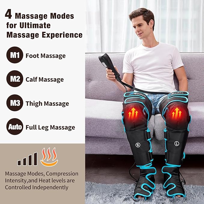 Sotion Leg Massager with Heat and Compression for Circulation &amp Recovery Upgraded Foot Calf Thigh Sequential Massager Device with Handheld Controller 4 Modes 4 Intensities Help for Leg Pain Rel