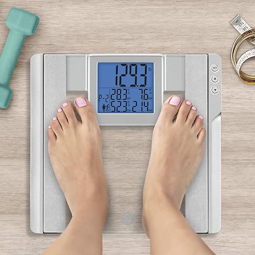 Weight Watchers Scales by Conair Scale for Body Weight Digital Bathroom Scale with Body Fat and BMI in Large Display Clear