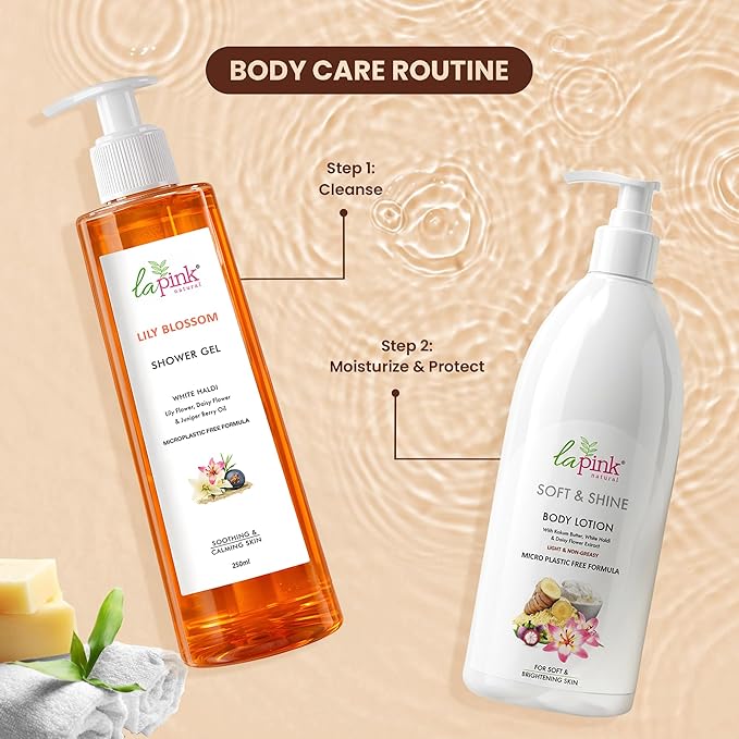 La Pink Lily Blossom Shower Gel with White Haldi &amp Flower Extracts | For Soothing &amp Calming Skin | 100% Microplastic Free Formulation 250 ML