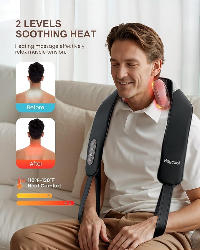 Cordless Neck and Shoulder Massager with Heat Shiatsu Neck Back Massager Deep Tissue 3 Massage Intensity &amp 2 Heating Area Gifts for Women Men