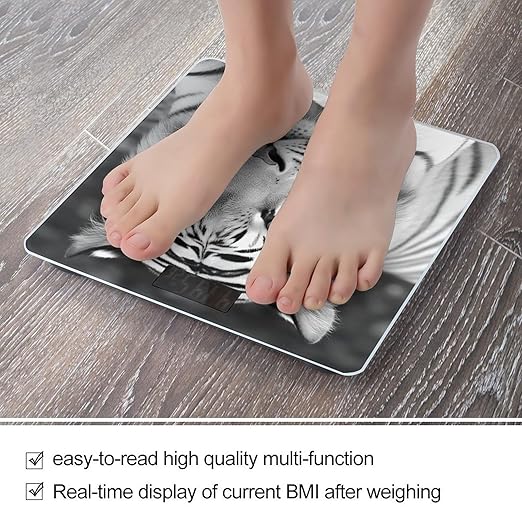 Black White Tiger Bathroom Scale for Body Weight LCD Display Digital Bathroom Scale Tempered Glass Bathroom Weight Scales Fashion Smart Scales for Home Bedroom 400 Lb