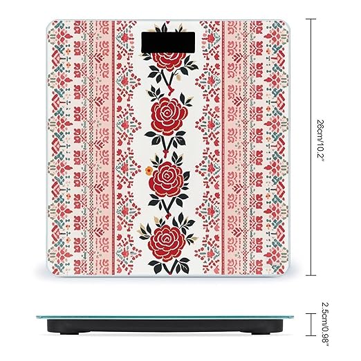 Ukrainian Embroidery Style Rose Scale for Body Weight Sturdy Tempered Glass Weighing Scales with LCD Display Accurate Digital Bathroom Scale Convenient Body Fat Smart Scales Easy Read