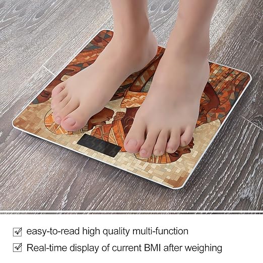 Africa Ethnic Pottery Bathroom Scale for Body Weight LCD Display Digital Bathroom Scale Tempered Glass Bathroom Weight Scales Fashion Smart Scales for Home Bedroom 400 Lb