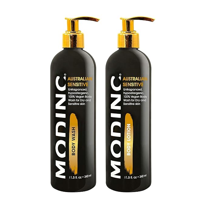 Modinc Luxury Body Wash Australian Sensitive Formula Unfragranced Hypoallergenic 100% Vegan Body Wash for Dry and Sensitive Skin Cruelty Free Pump 11.5 Ounces