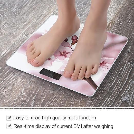 Digital Bathroom Scale for Body Weight Scale with Bright LCD Display High Accuracy Step-On Technology Auto On/Off Cherry Blossom Digital Scales 400 Lbs /180kg
