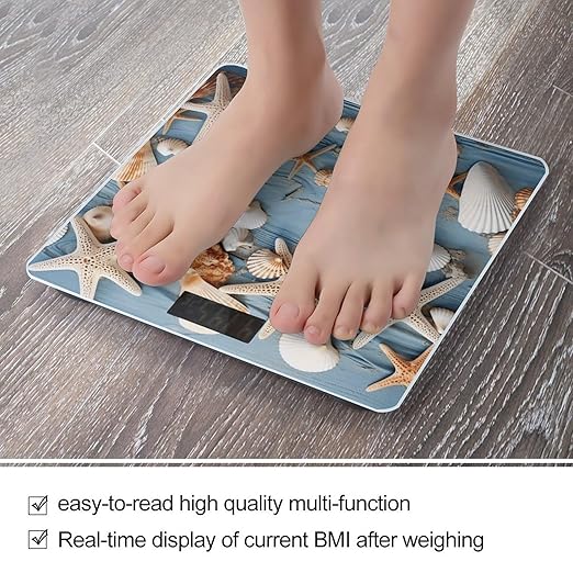 Shell Starfish Pattern Smart Scale for Body Weight Accurate Bathroom Scale with LED Display Digital Weight Scales Weighing Machine High Precision Scales for Bath Home