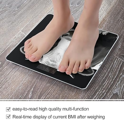 Animal Funny Cow Head Black White Scale for Body Weight Safe Rounded Corners Tempered Glass Digital Bathroom Scale LED Display 400lb Capacity Weight Scales with High Precision Sensors