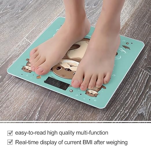 Cartoon Cute Otter Scale for Body Weight Safe Rounded Corners Tempered Glass Digital Bathroom Scale LED Display 400lb Capacity Weight Scales with High Precision Sensors