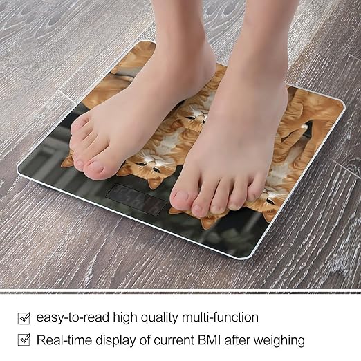 Digital Bathroom Scale for Body Weight Scale with Bright LCD Display High Accuracy Step-On Technology Auto On/Off Orange Cats Digital Scales 400 Lbs /180kg