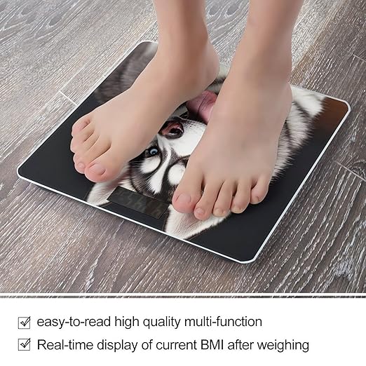 Cute Husky Dog Scale for Body Weight Digital Bathroom Scale Toughened Glass High Precision Scales for Body Weight with Large LCD Backlight Display Weight Scales