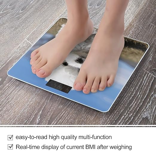Bichon Frise Dog Scale for Body Weight High Precision Digital Weight Scales with LCD Display Anti-Slip Sturdy Slim Tempered Glass Bathroom Scale for Home Use